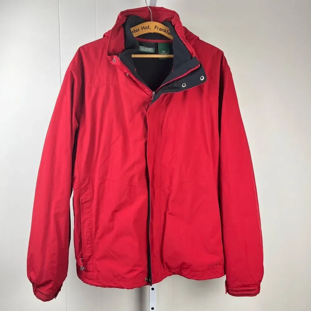 L.L. Bean 3-in-1 Winter Coat Jacket Mens XLT Red Softshell Fleece Zip Out Lining